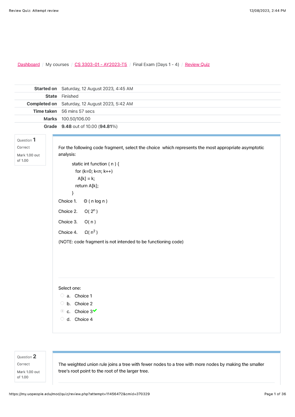 Review Quiz: Attempt Review - Question 1 Correct Mark 1 Out Of 1 ...