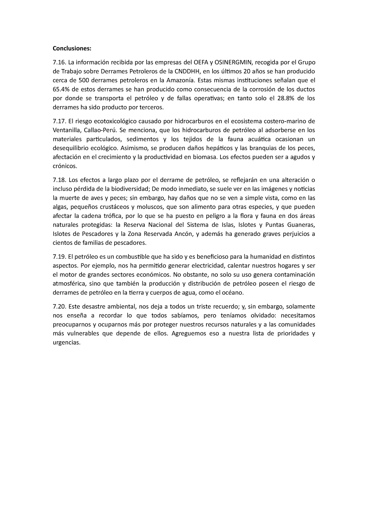 Conclusiones finales - a información recibida por las empresas del OEFA ...