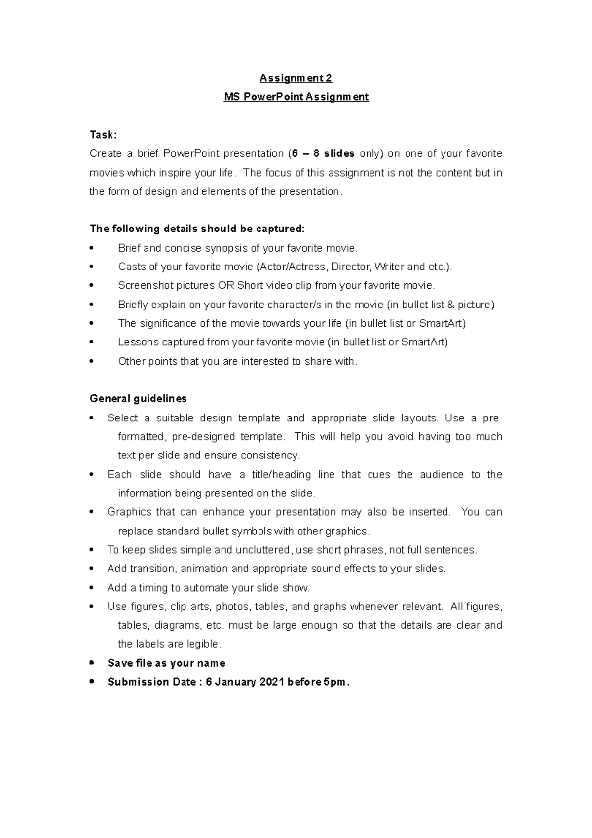 Assignment (MS Power Point) oct feb 2021 - Assignment 2 MS PowerPoint ...