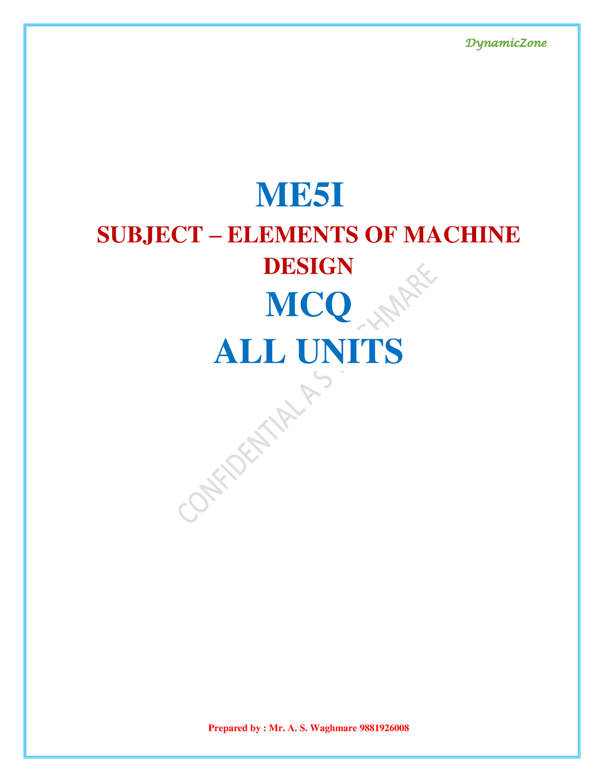 Design Of Machine Element All Chapters Objective - ME5I SUBJECT ...