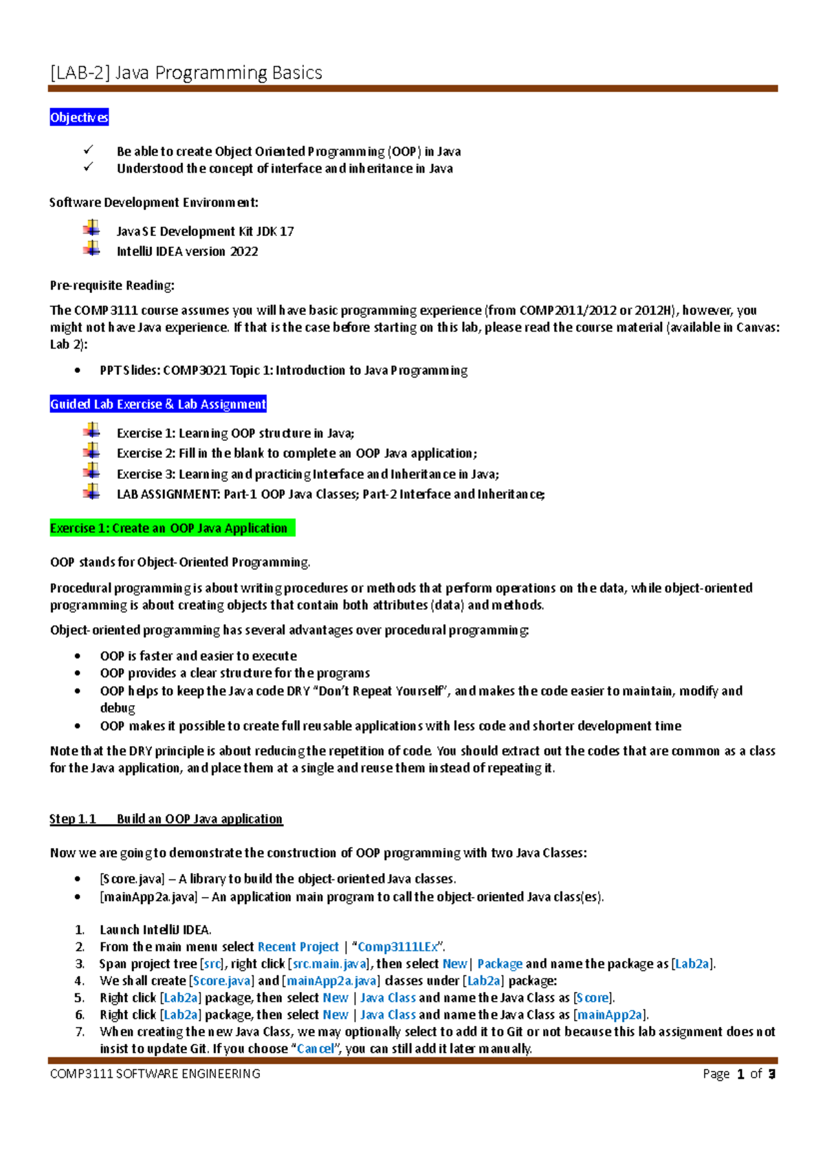 Comp3111 Lab2 WS F2024 Lab worksheet [LAB 2 ] Java Programming
