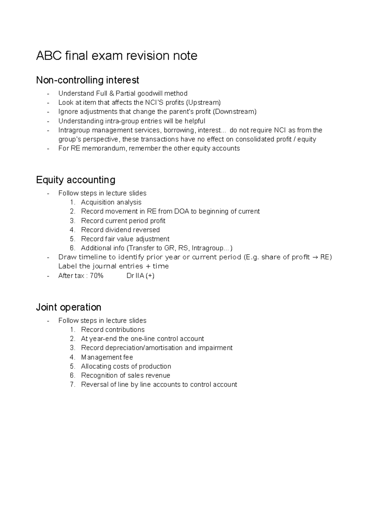 ABC revision note - Final exam summary note - ABC final exam revision ...