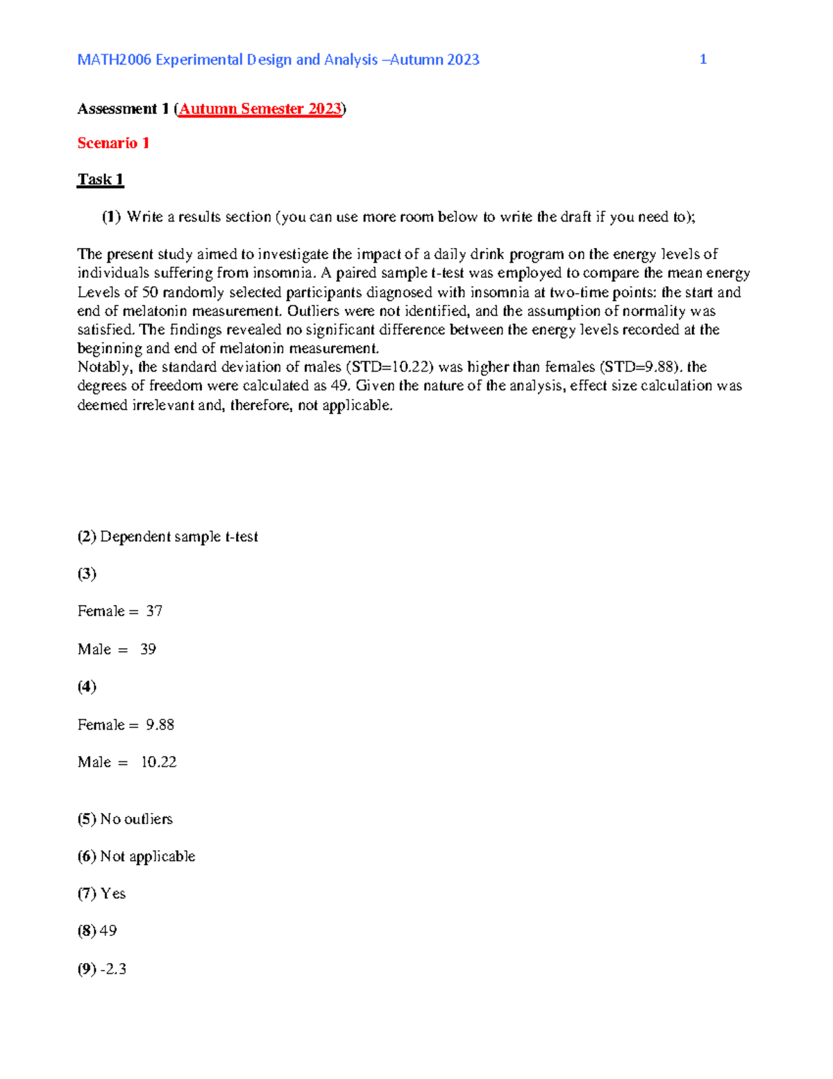 Report - EDA copy copy - Assessment 1 (Autumn Semester 2023) Scenario 1 ...