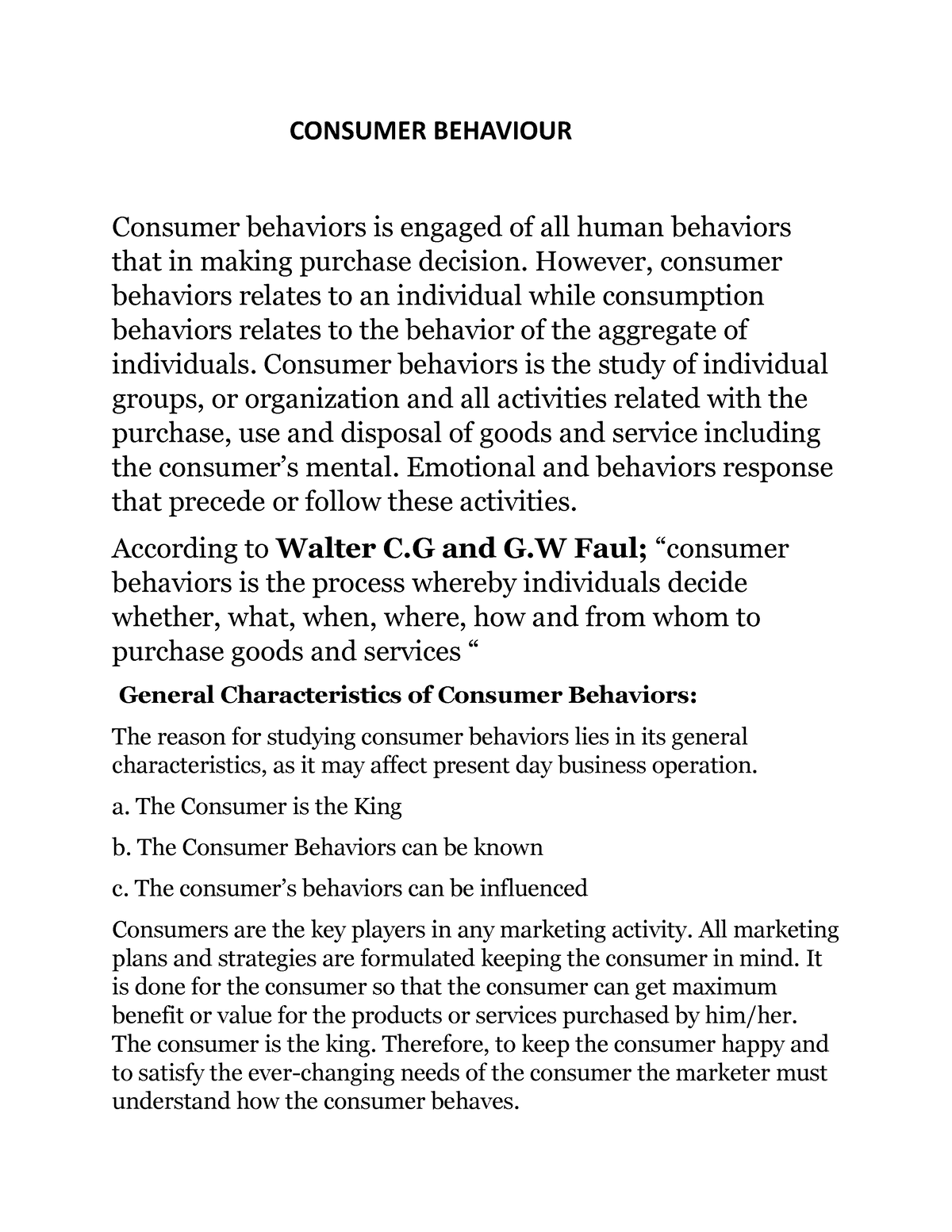 Consumer Behaviour - Lecture Notes 1-4 - CONSUMER BEHAVIOUR Consumer ...