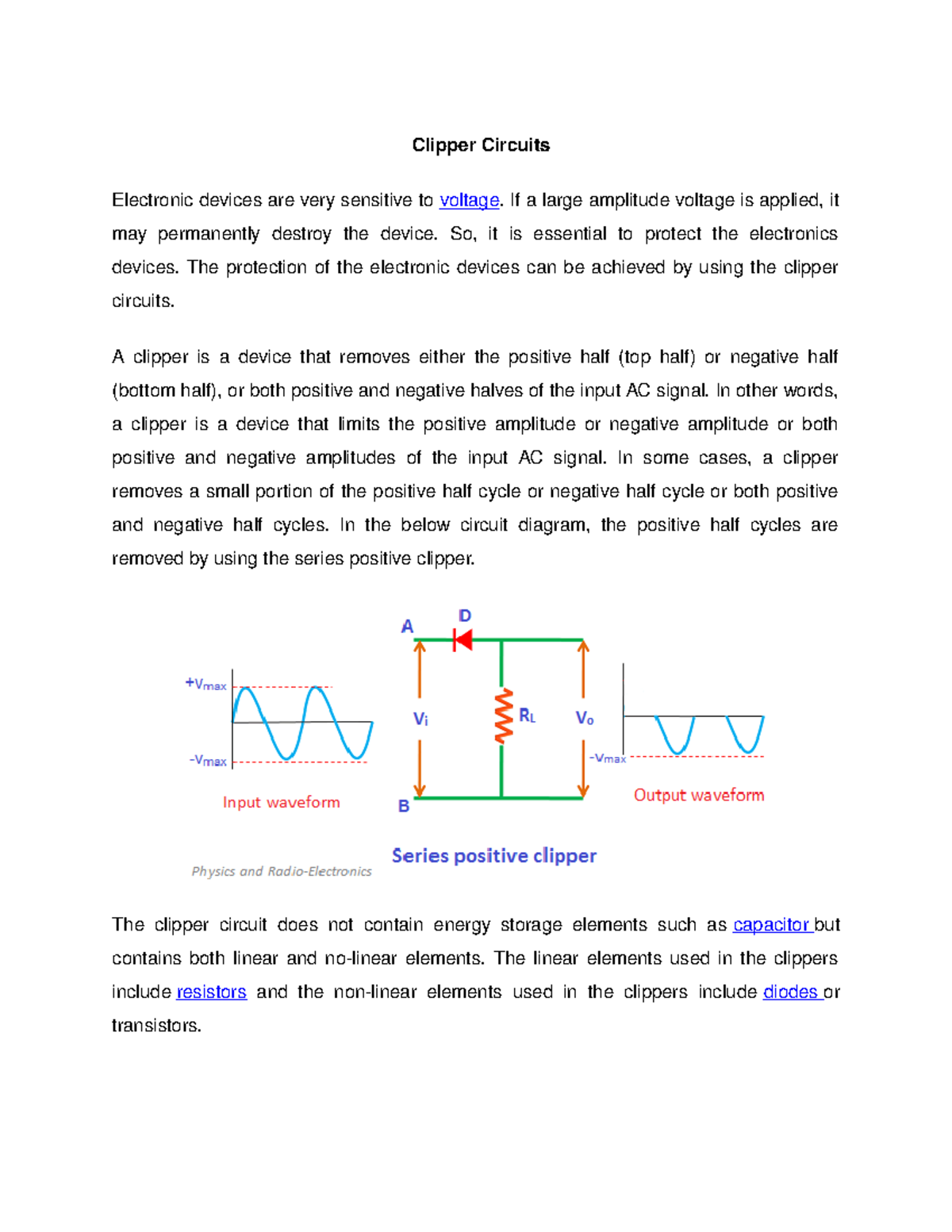 02 Clippers - Lecture notes 1 - Clipper Circuits Electronic devices are ...