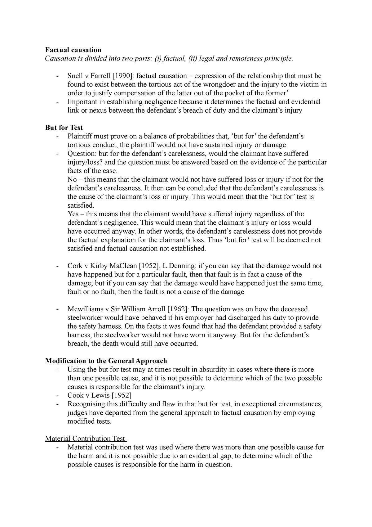 Factual causation (Tort law) - Factual causation Causation is divided ...