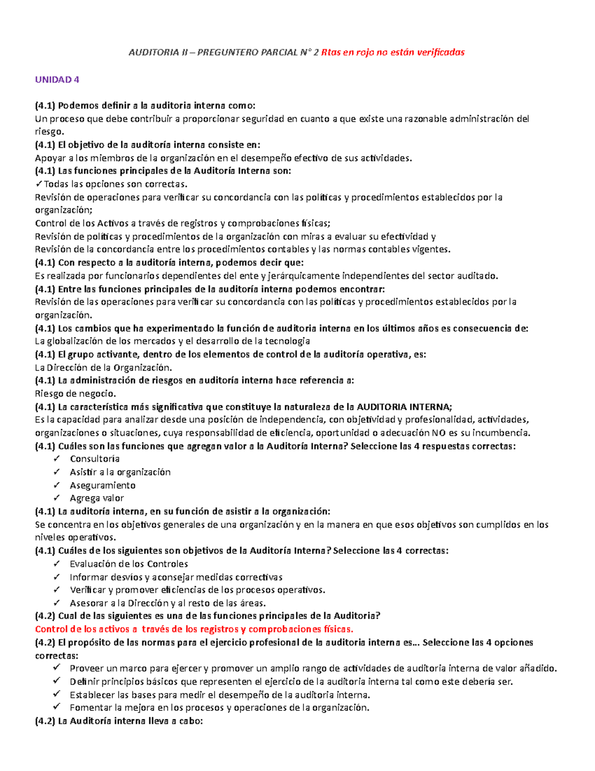Examen parcial 2 - AUDITORIA II – PREGUNTERO PARCIAL N° 2 Rtas en rojo ...