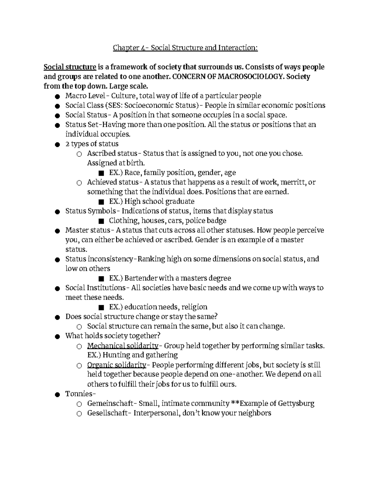 Sociology Chapter 4 - Chapter 4- Social Structure And Interaction ...