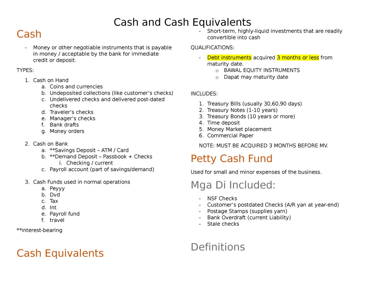 UNIT 2 Cash And Cash Equivalents Cash And Cash Equivalents Cash Money   Thumb 1200 927 