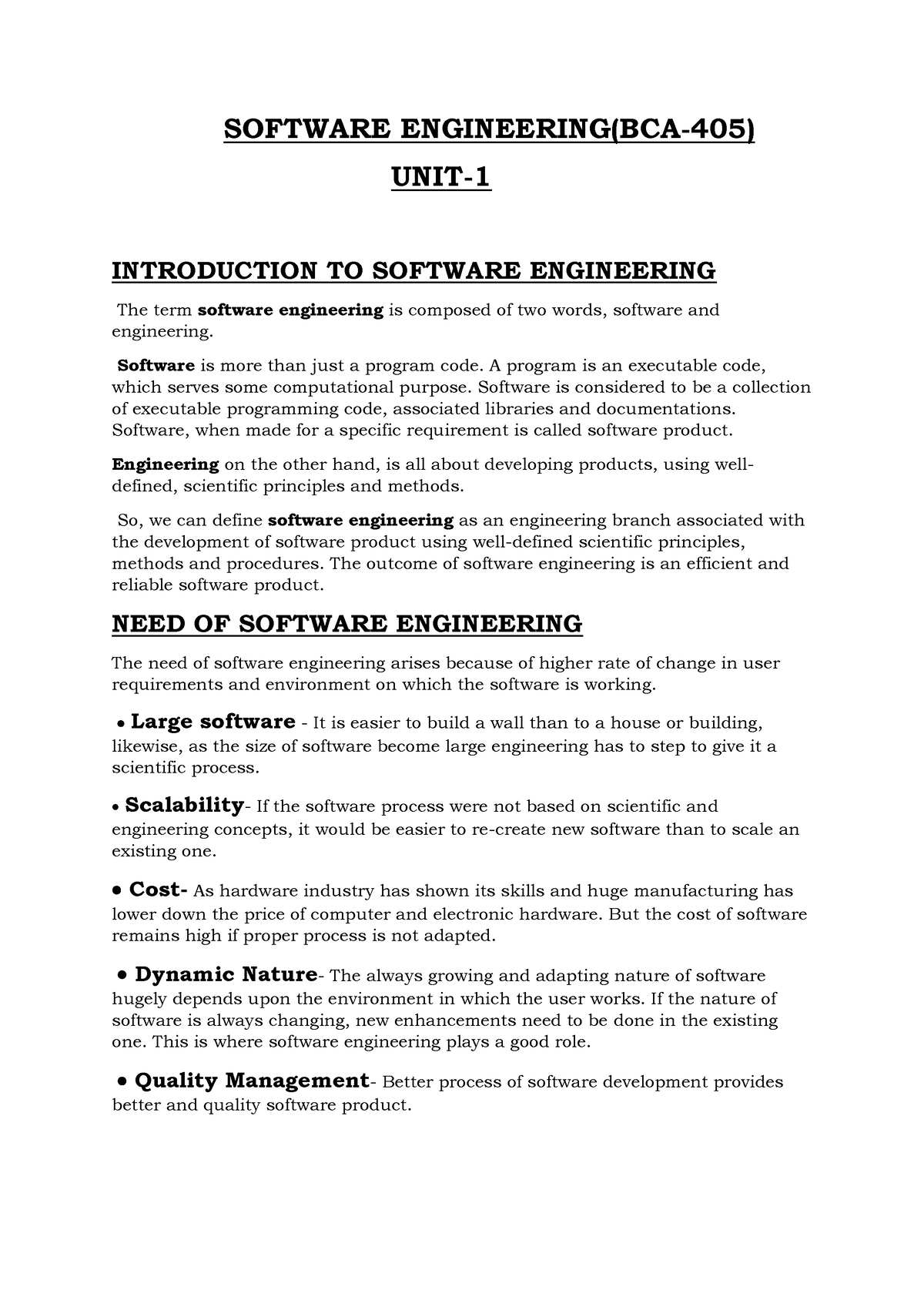 SE Notes UNIT-1 Software Engineering - SOFTWARE ENGINEERING(BCA-405 ...