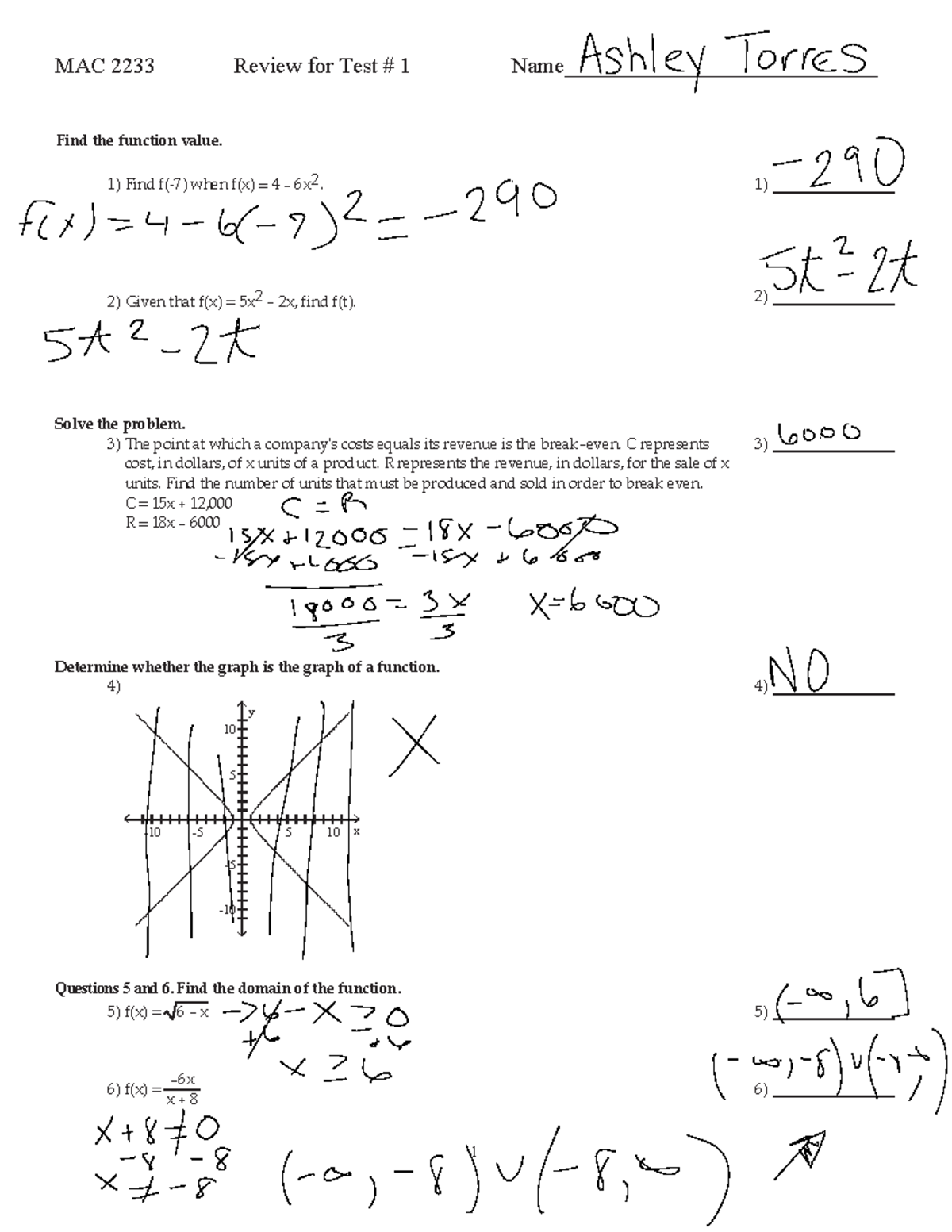 Done MAC 2233 Test1 Review Fall2020 - MAC 2233 Review for Test # 1 Name