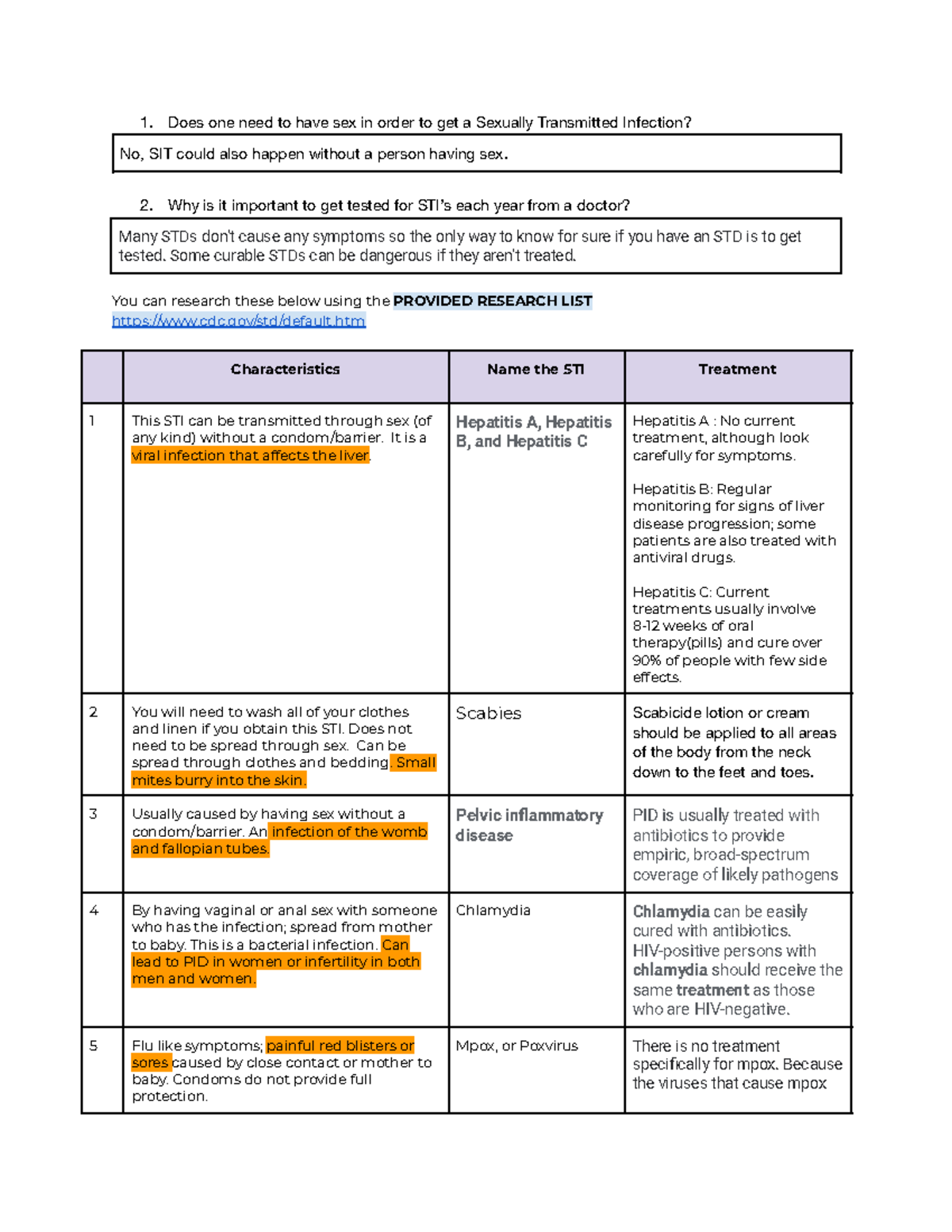 STI reasearch via cdc - 1. Does one need to have sex in order to get a ...