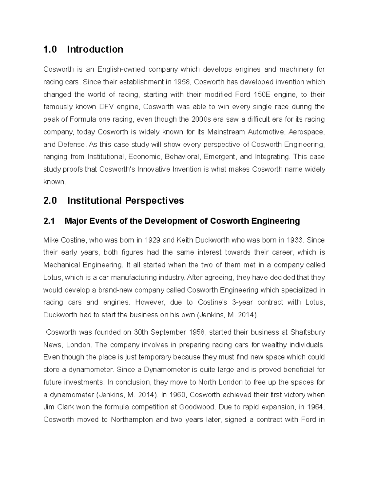 Strategy Case Study Final - 1 Introduction Cosworth is an English-owned ...