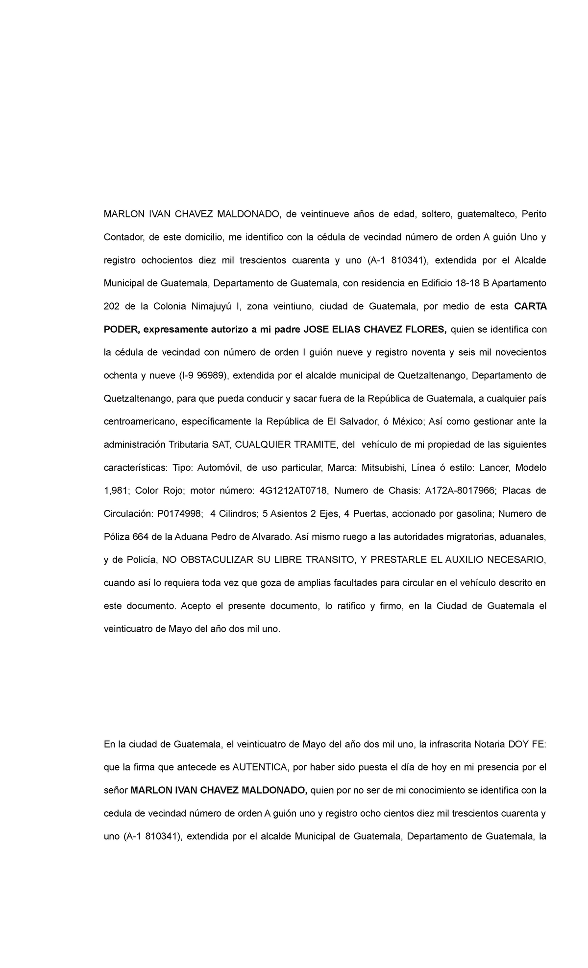 Carta Poder Para Sacar Vehiculo Guatemala El Salvador 6117