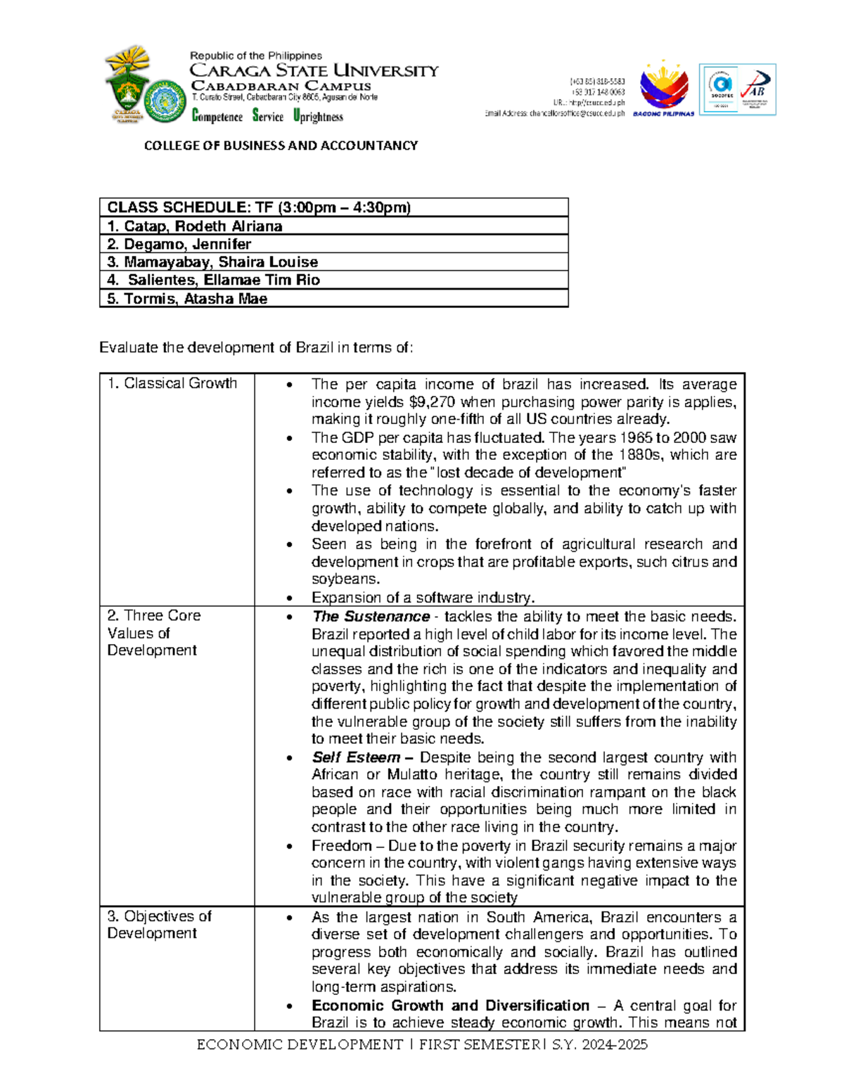CASE Study Economic Development - ECONOMIC DEVELOPMENT | FIRST SEMESTER ...