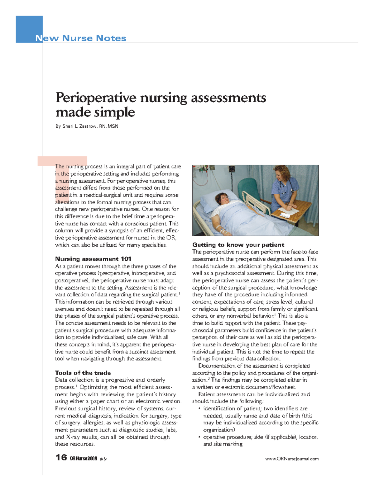Perioperative Nursing Assessments - 16 OR Nurse2009 July ORNurseJournal ...