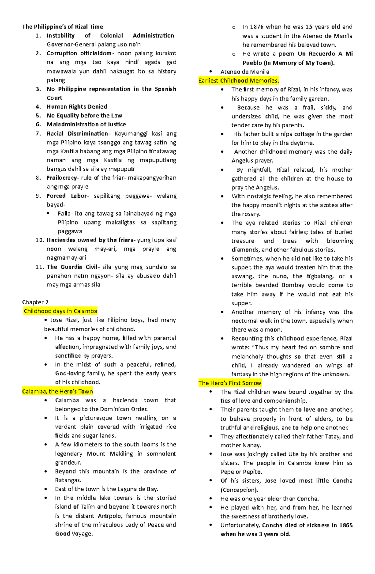 Rizal-Notes informative notes - The Philippine’s of Rizal Time 1 ...