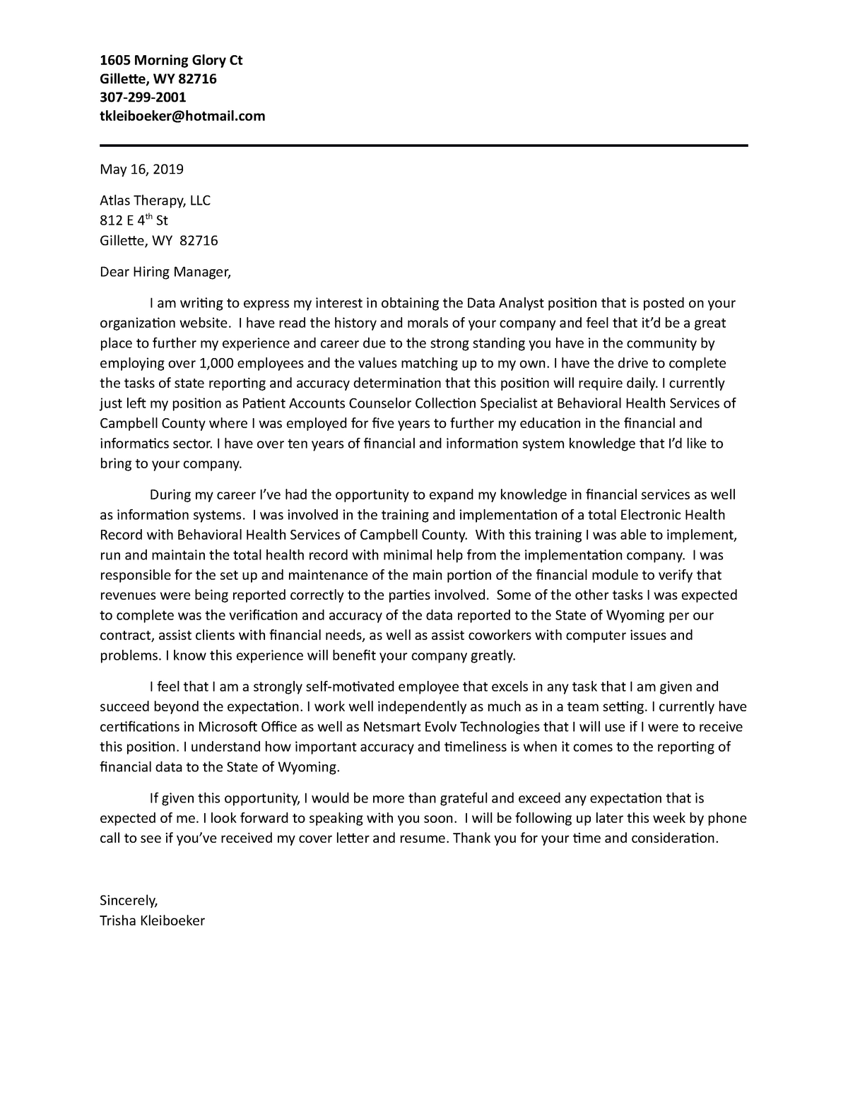 cover letter in business communication