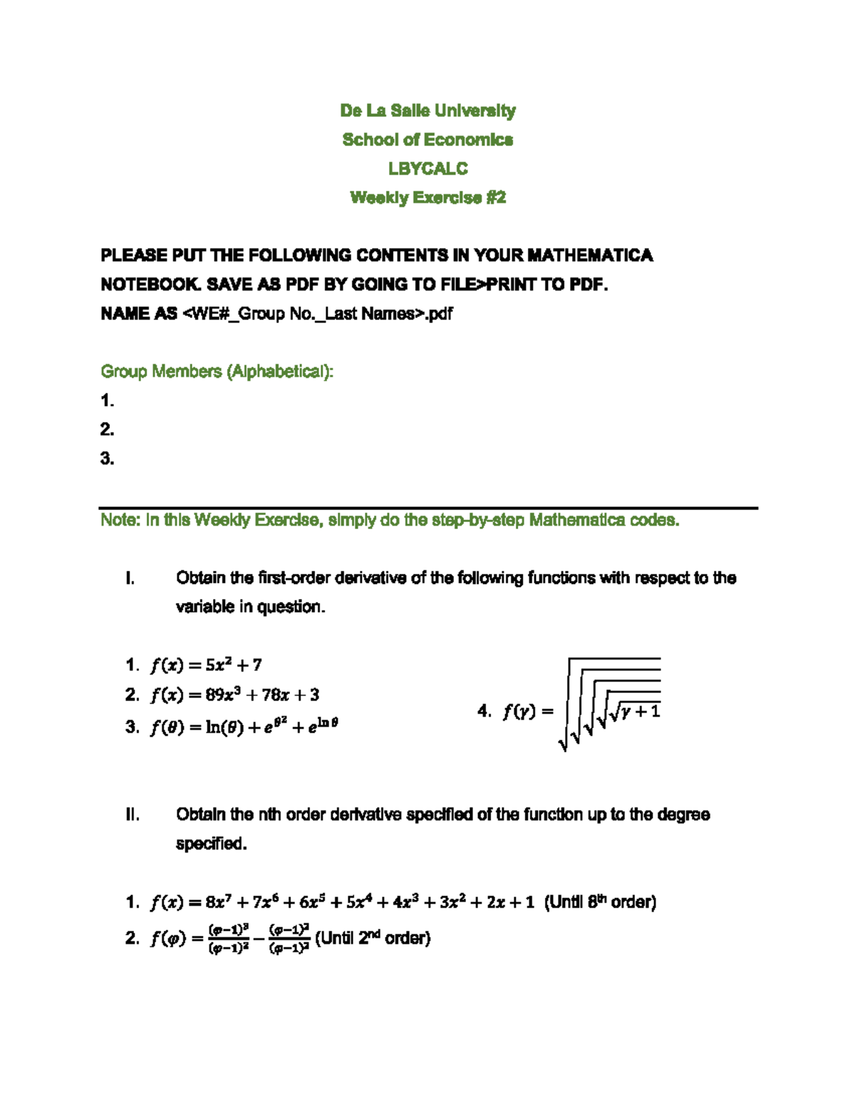 Economics Mathematics 2 - Applied Economics - Studocu