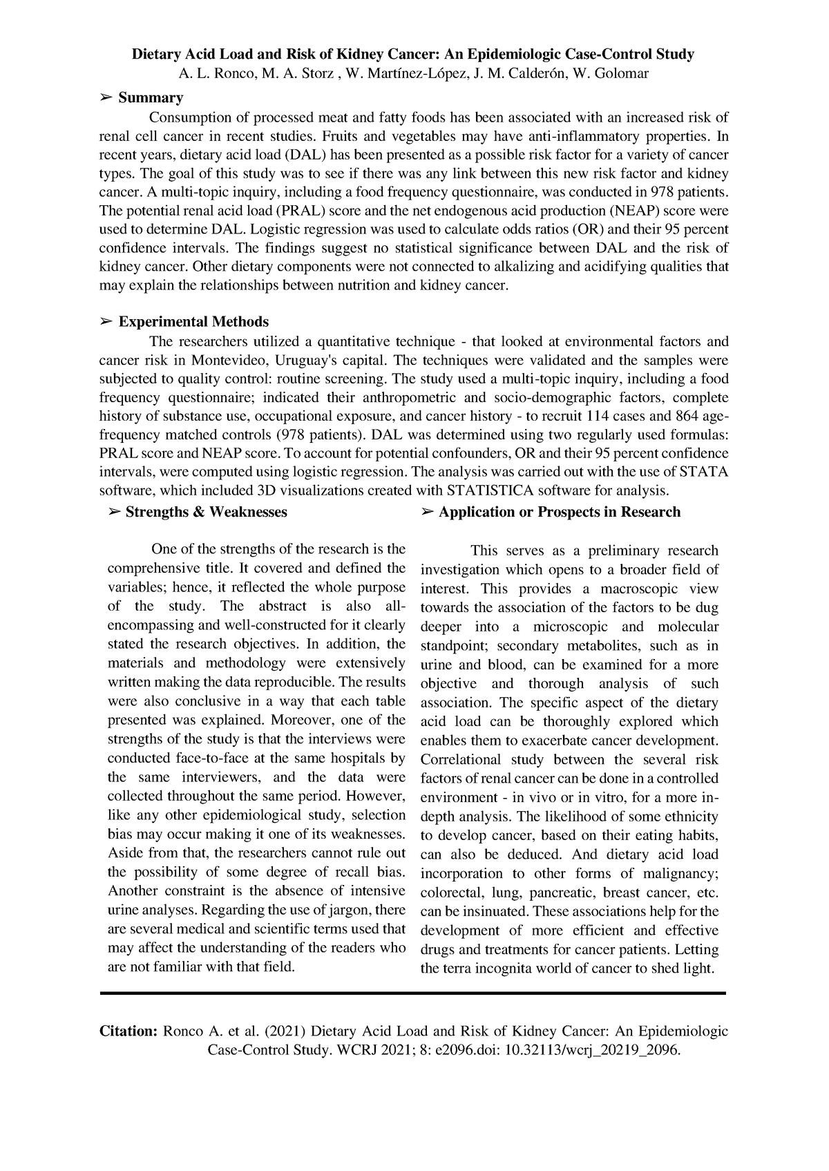 Dietary Acid Load and Risk of Kidney Cancer - L. Ronco, M. A. Storz , W ...