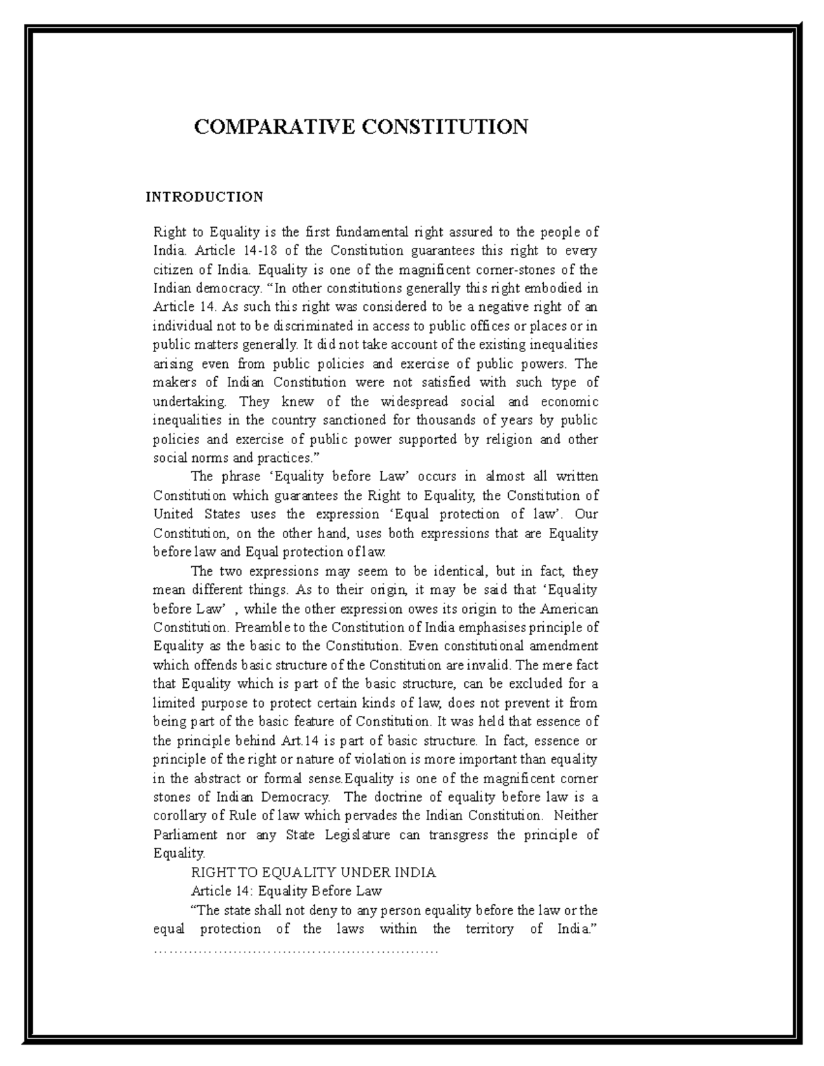 Constitution A - COMPARATIVE CONSTITUTION INTRODUCTION Right To ...