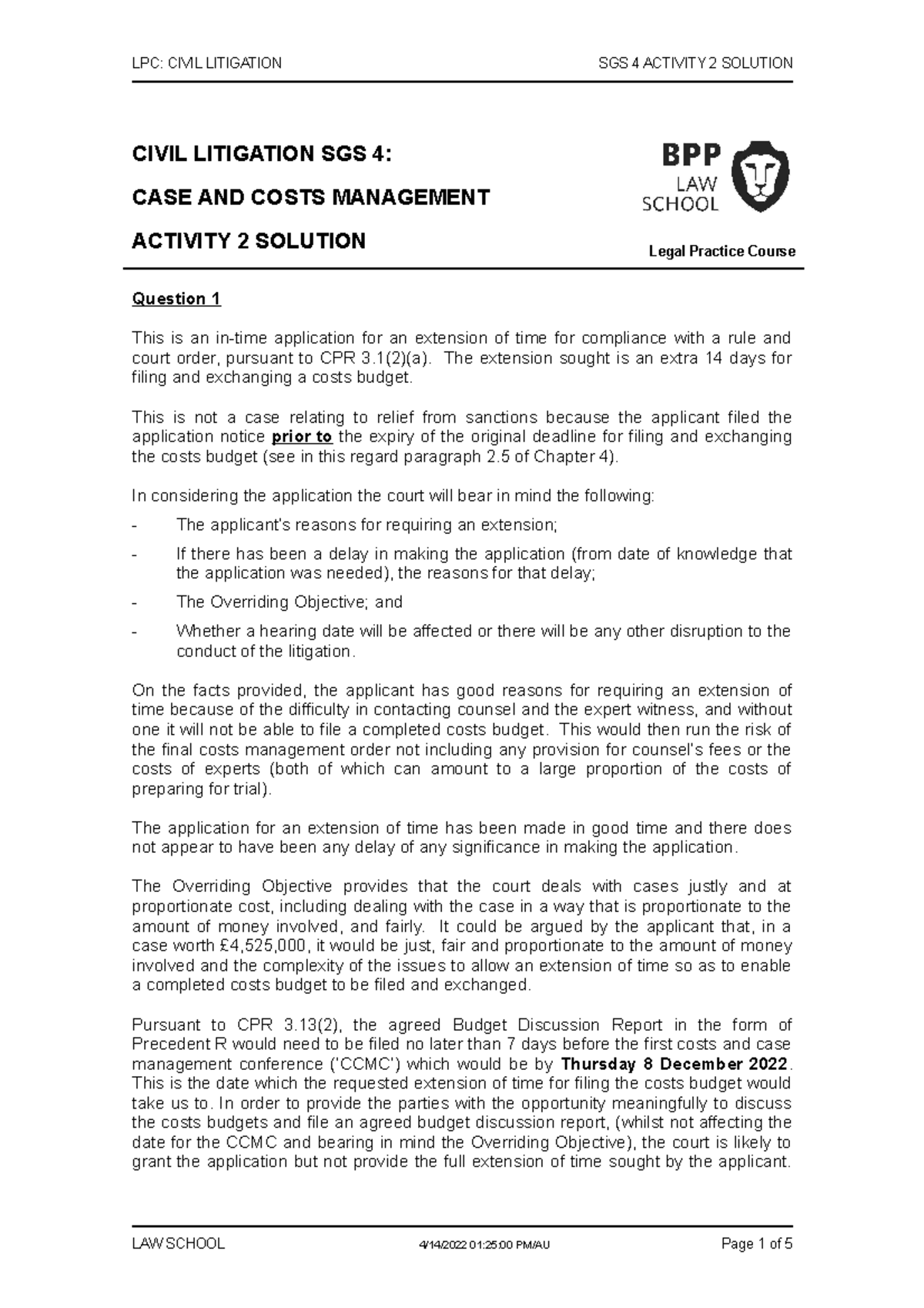 Civil+Litigation+SGS+4+Activity+2+Solution - LPC: CIVIL LITIGATION SGS ...