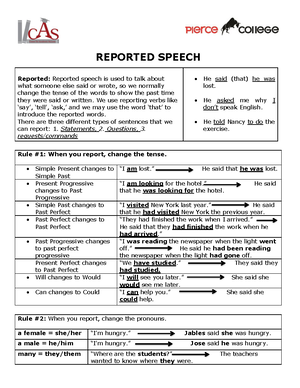 Reported Speech Eng 101 English Studocu