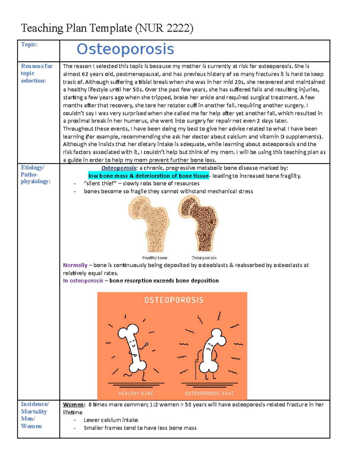 osteoporosis case study