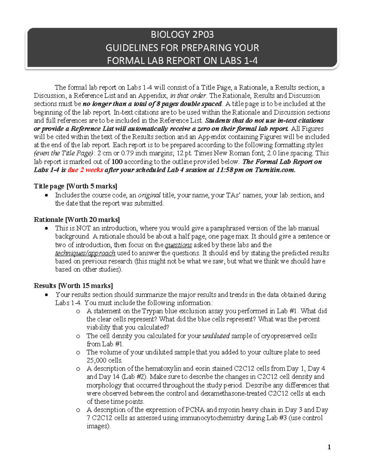 Guidelines for Creating Formal Lab Reports on Labs 1-4 2P03 - The ...