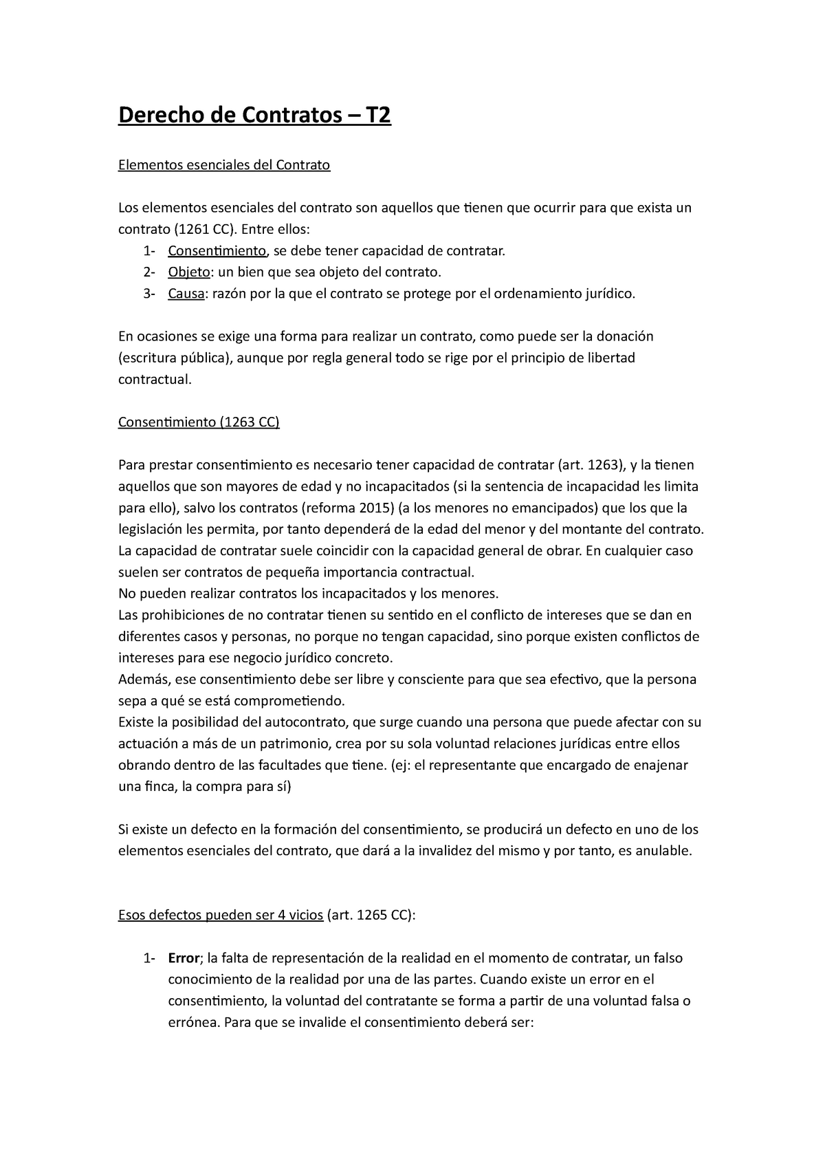 Derecho De Contratos T2 Derecho De Contratos T Elementos Esenciales Del Contrato Los