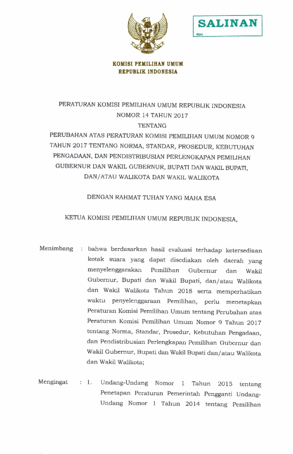 PKPU 14 Thn 2017 - None - 2 - Gubernur, Bupati, Dan Walikota Menjadi ...