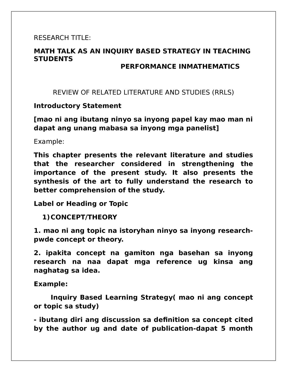 give two approaches for your rrls presentation