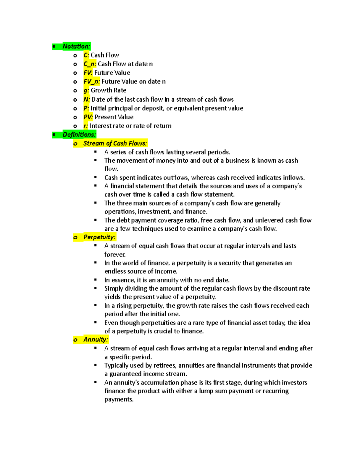 Chapter 4-Time Value of Money-Valuing Cash Flow Streams - Notation: o C ...