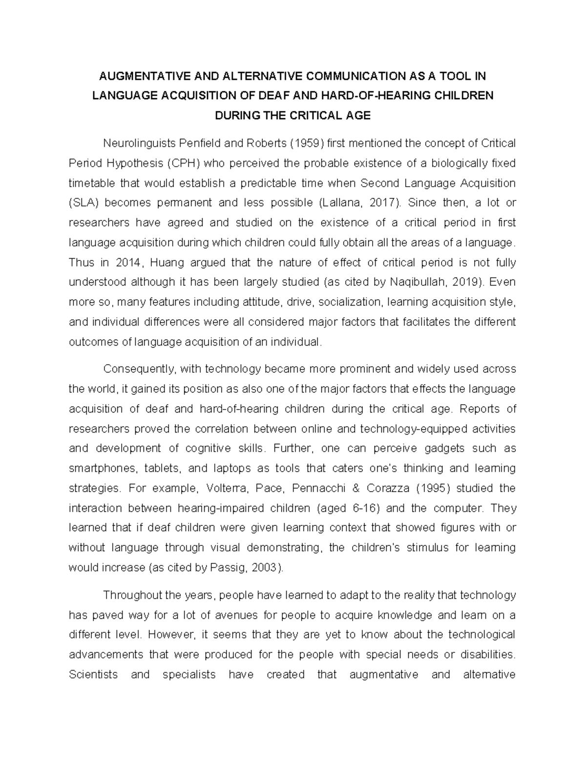 Augmentative and Alternative Communication as a Tool in Language ...