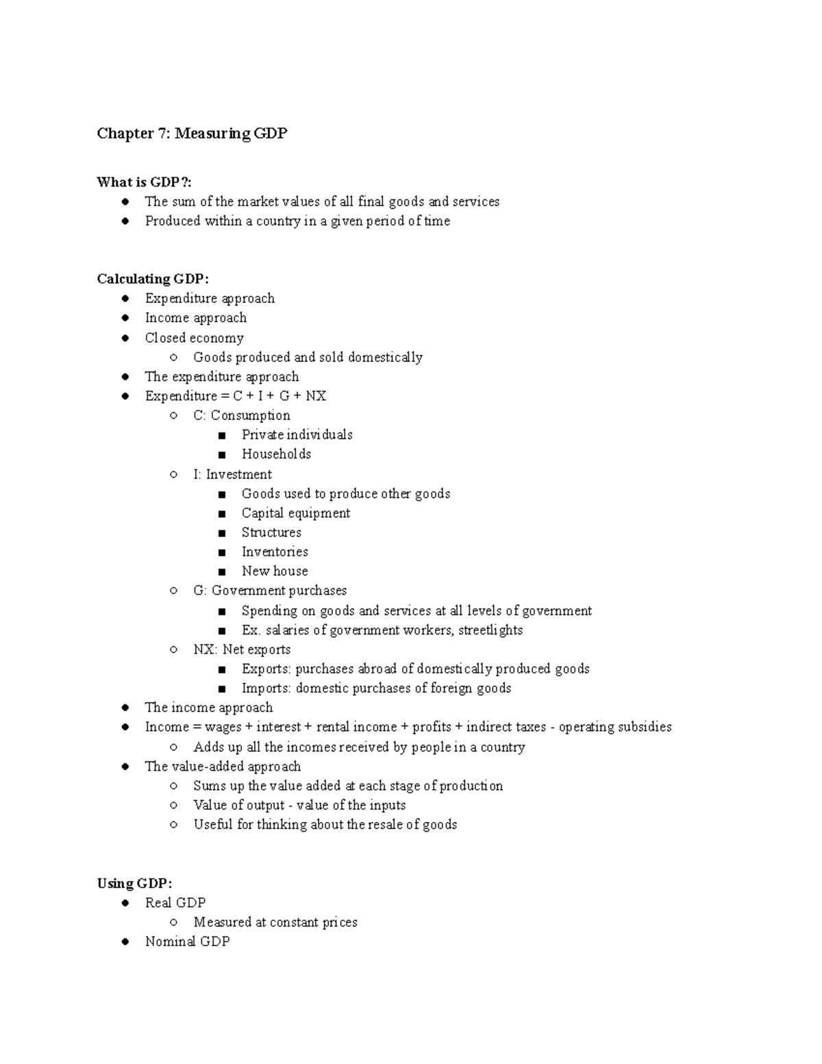 ECO1102 Study Notes Ch 7 - Chapter 7: Measuring GDP What is GDP?: The ...