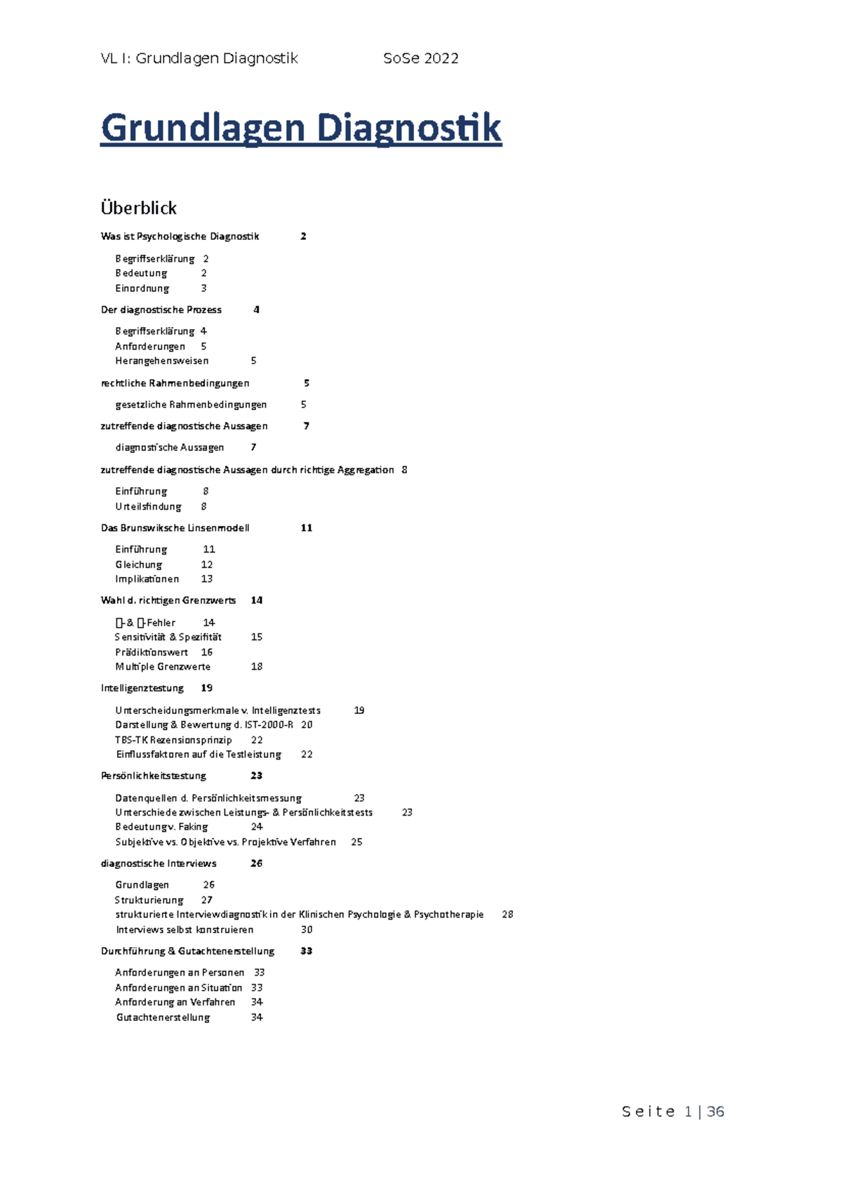 Zusammenfassung GL Diagnostik - Grundlagen Diagnostik Was Ist ...