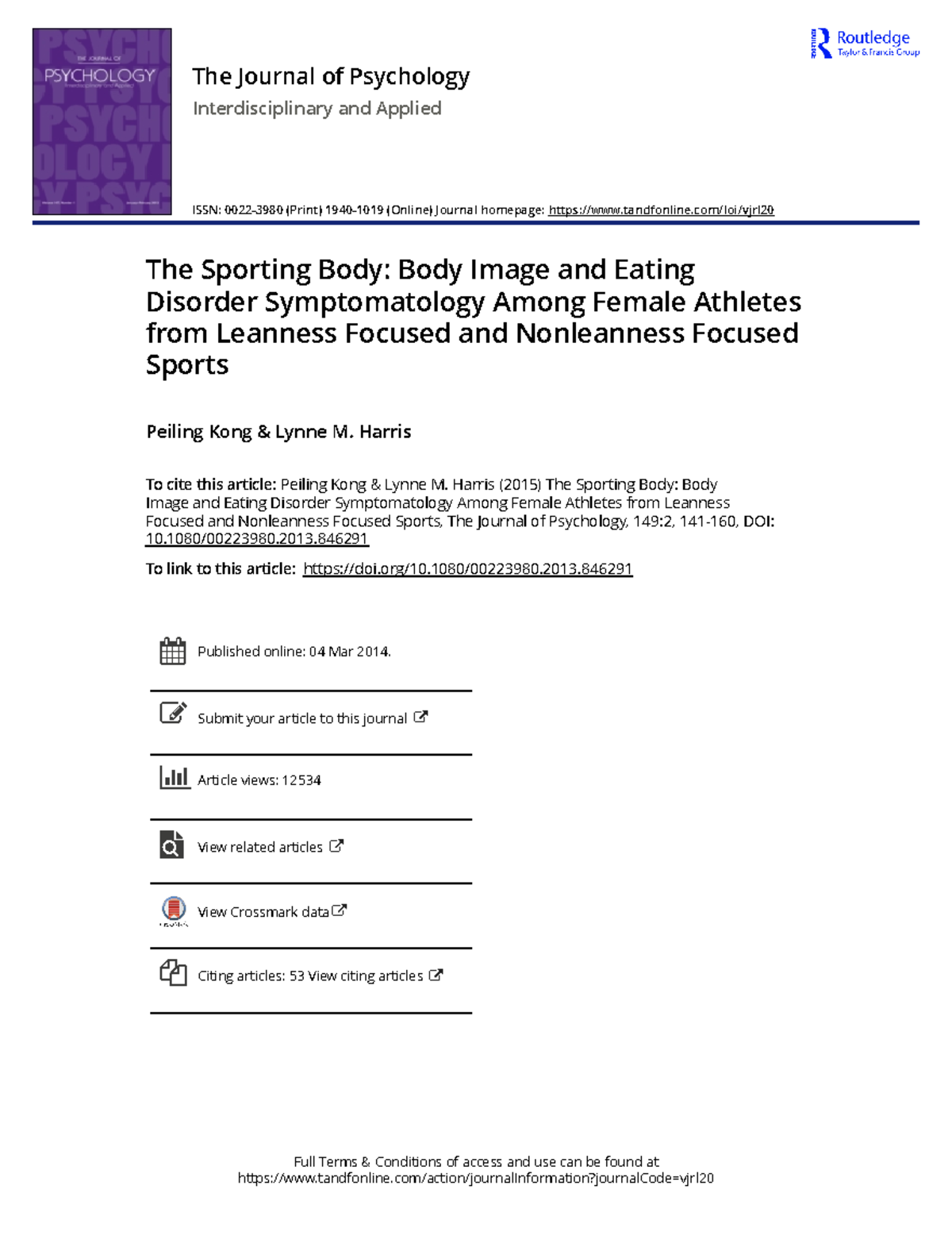 The Sporting Body Body - Article pertaining to EXSC 201 research ( Dr ...