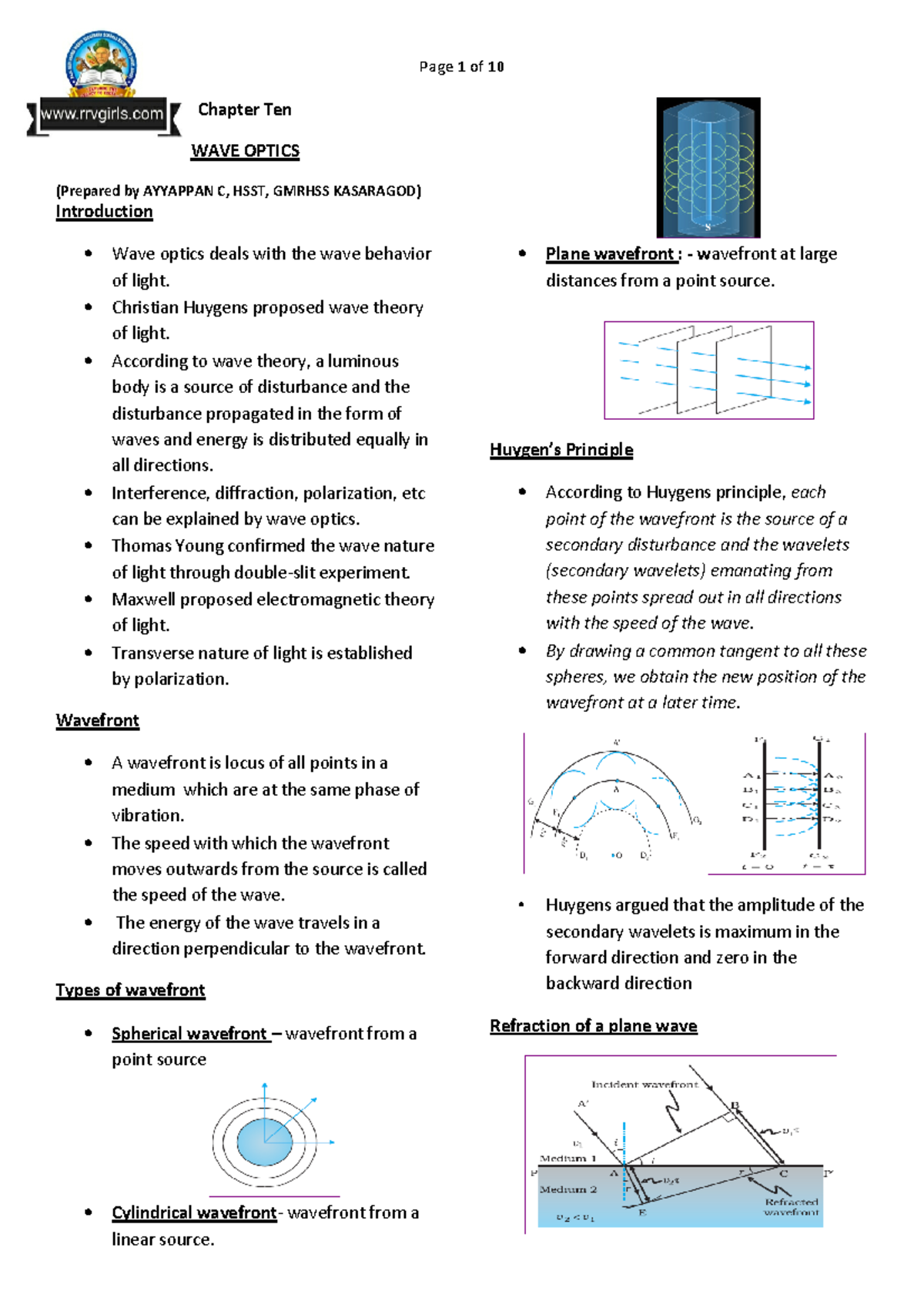 Chapter 10 WAVE OpticsCopy Chapter Ten WAVE OPTICS (Prepared by