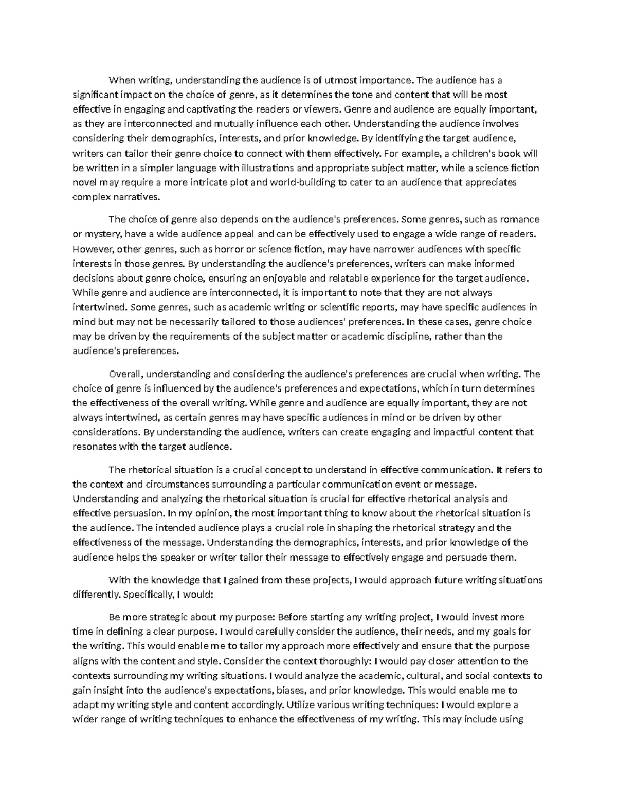 Final Paper For COMP 1 - When writing, understanding the audience is of ...