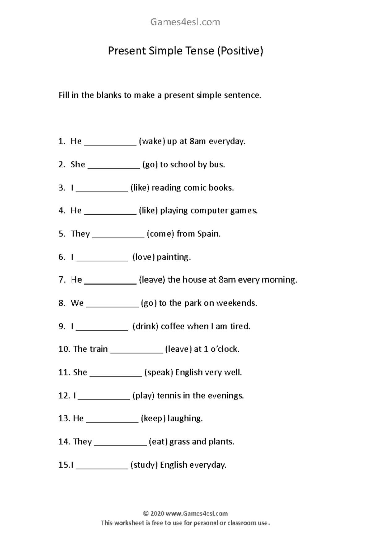 Present Simple Tense Exercise Positive 1 - This worksheet is free to ...