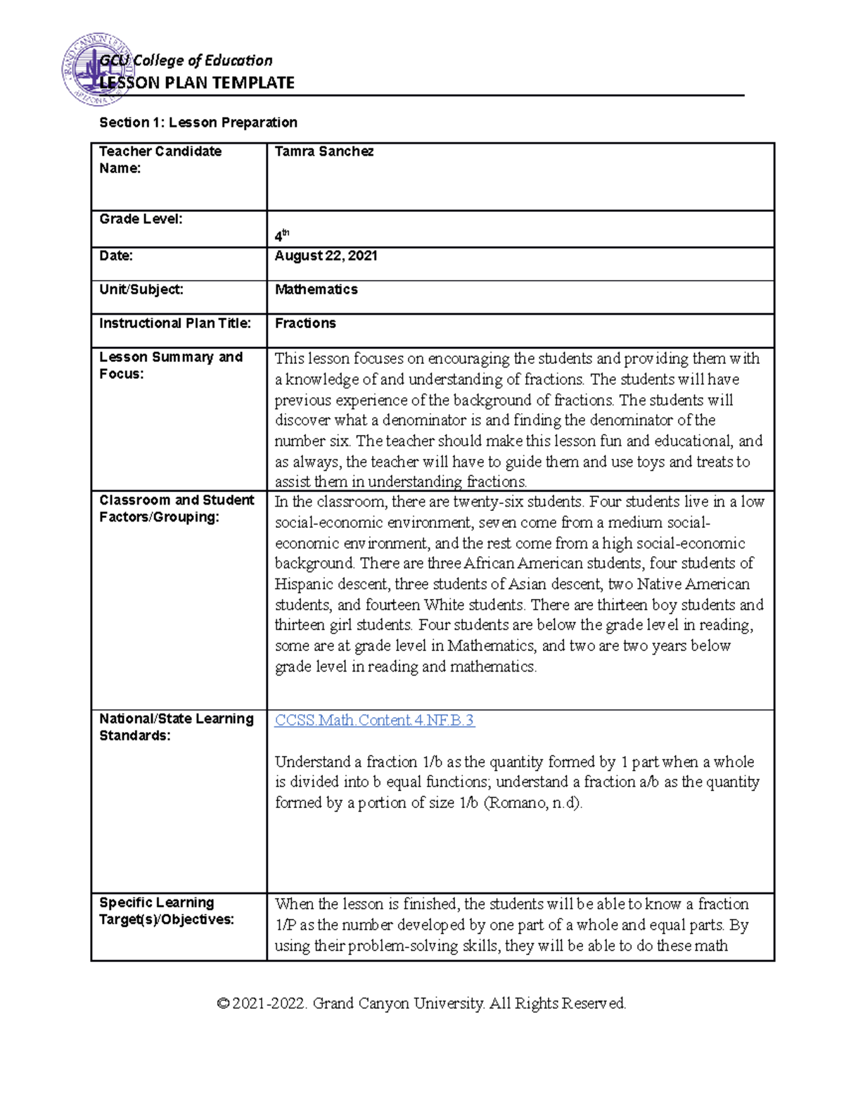 4th grade coe lesson plan template - LESSON PLAN TEMPLATE Section 1 ...