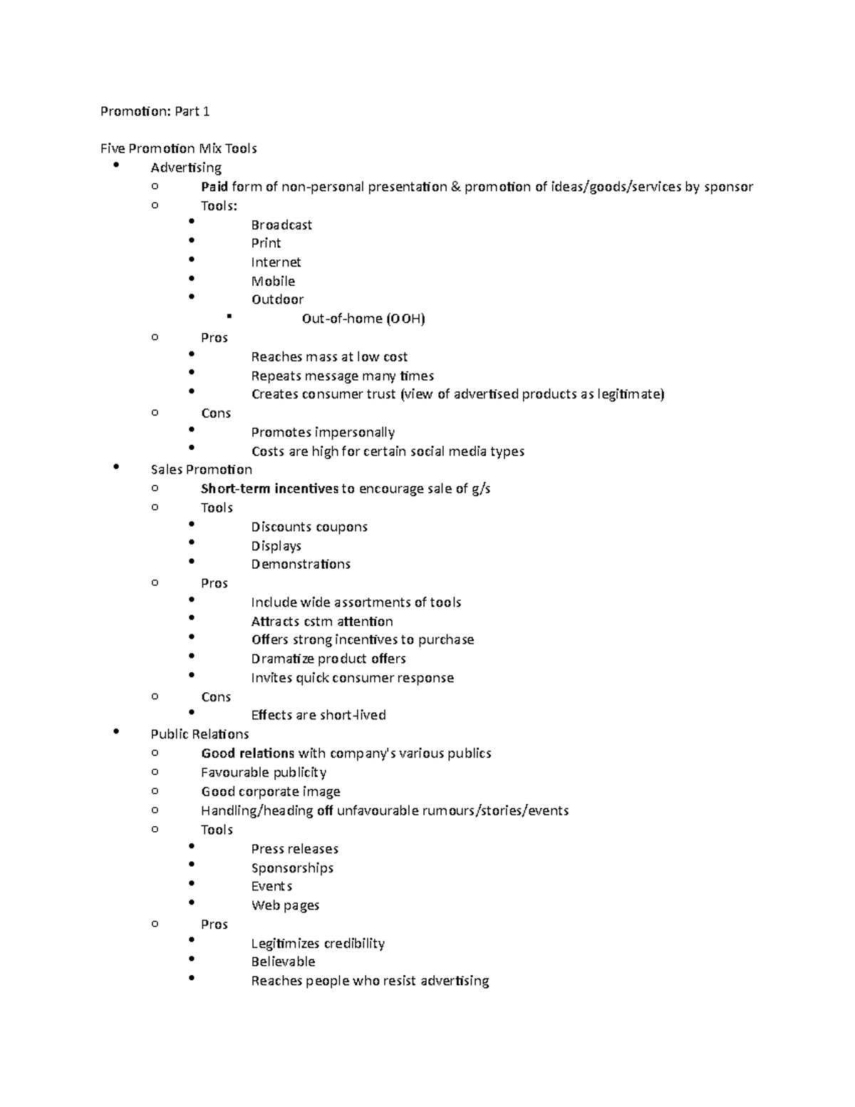 Chapter 13 - Lecture notes 13 - Promotion: Part 1 Five Promotion Mix ...