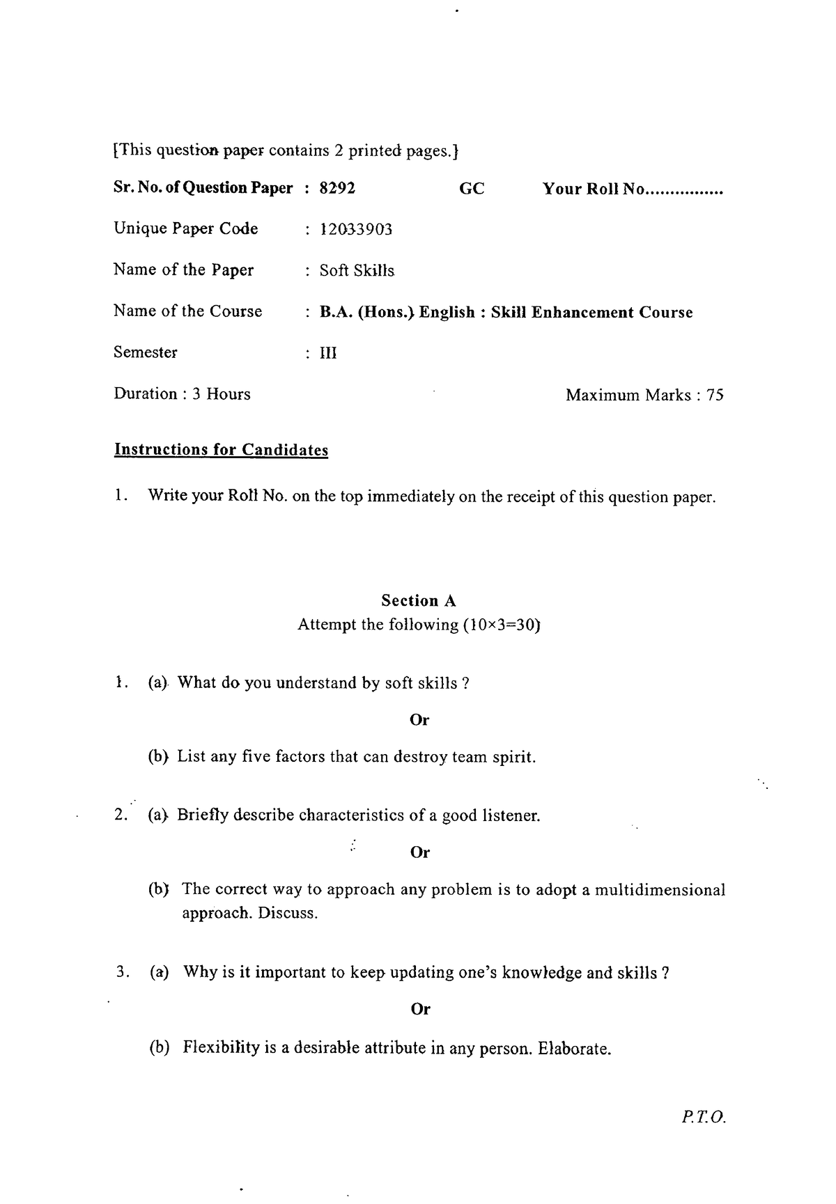 B.A. (HONS) III SOFT Skills English Skills Enhancement Course 8292 ...