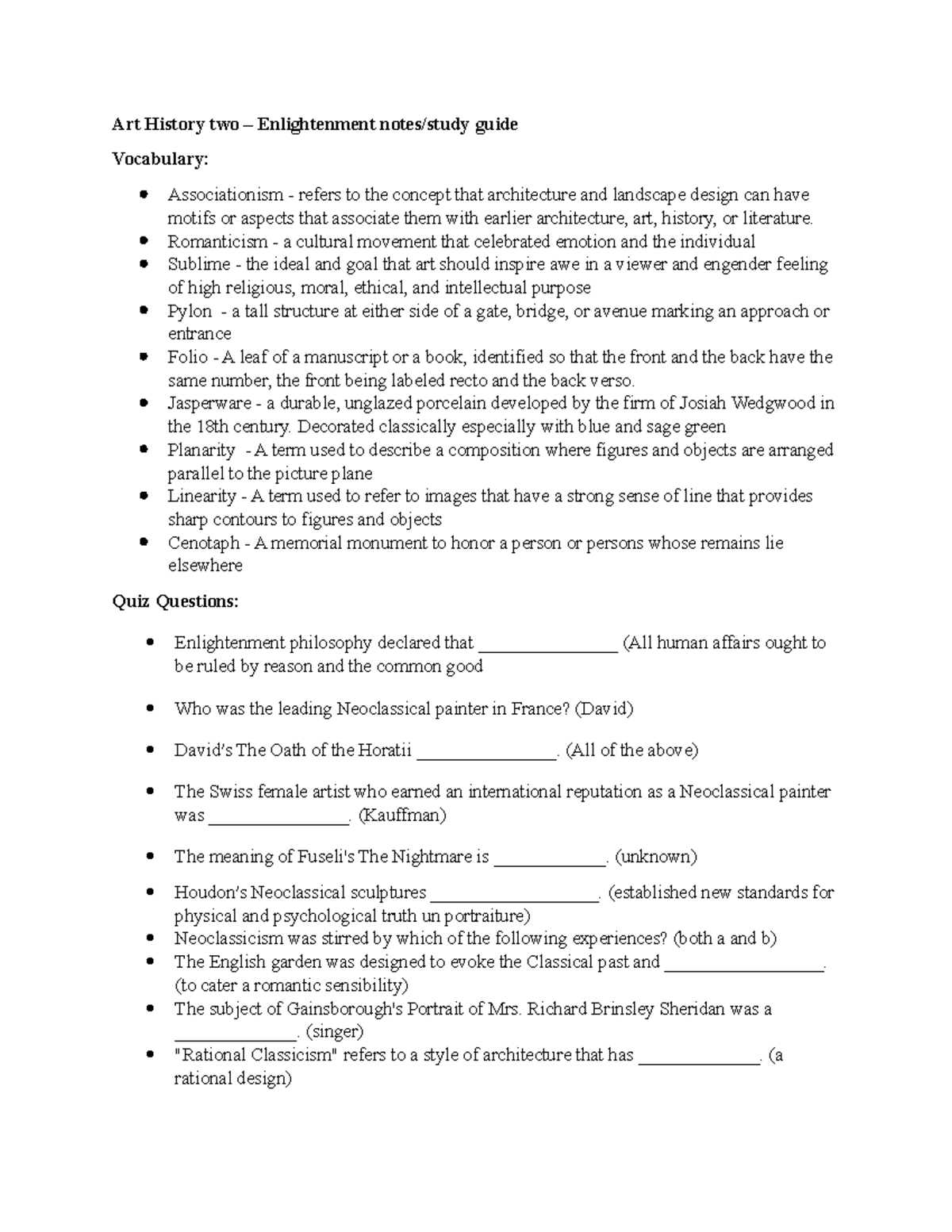 Art history notes enlightenment Art History two Enlightenment notes/study guide Vocabulary