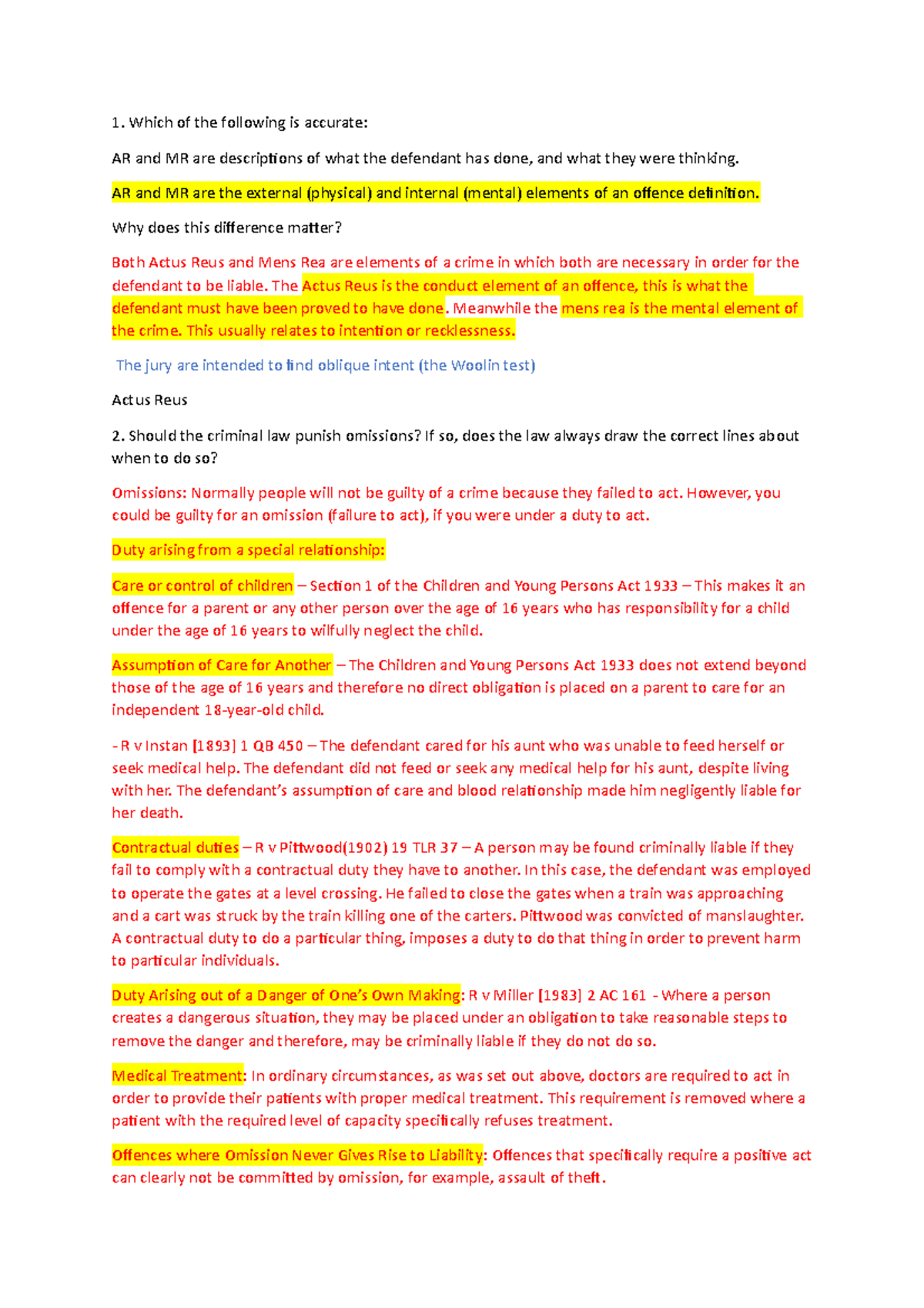 Criminal Law Seminar - Which of the following is accurate: AR and MR ...