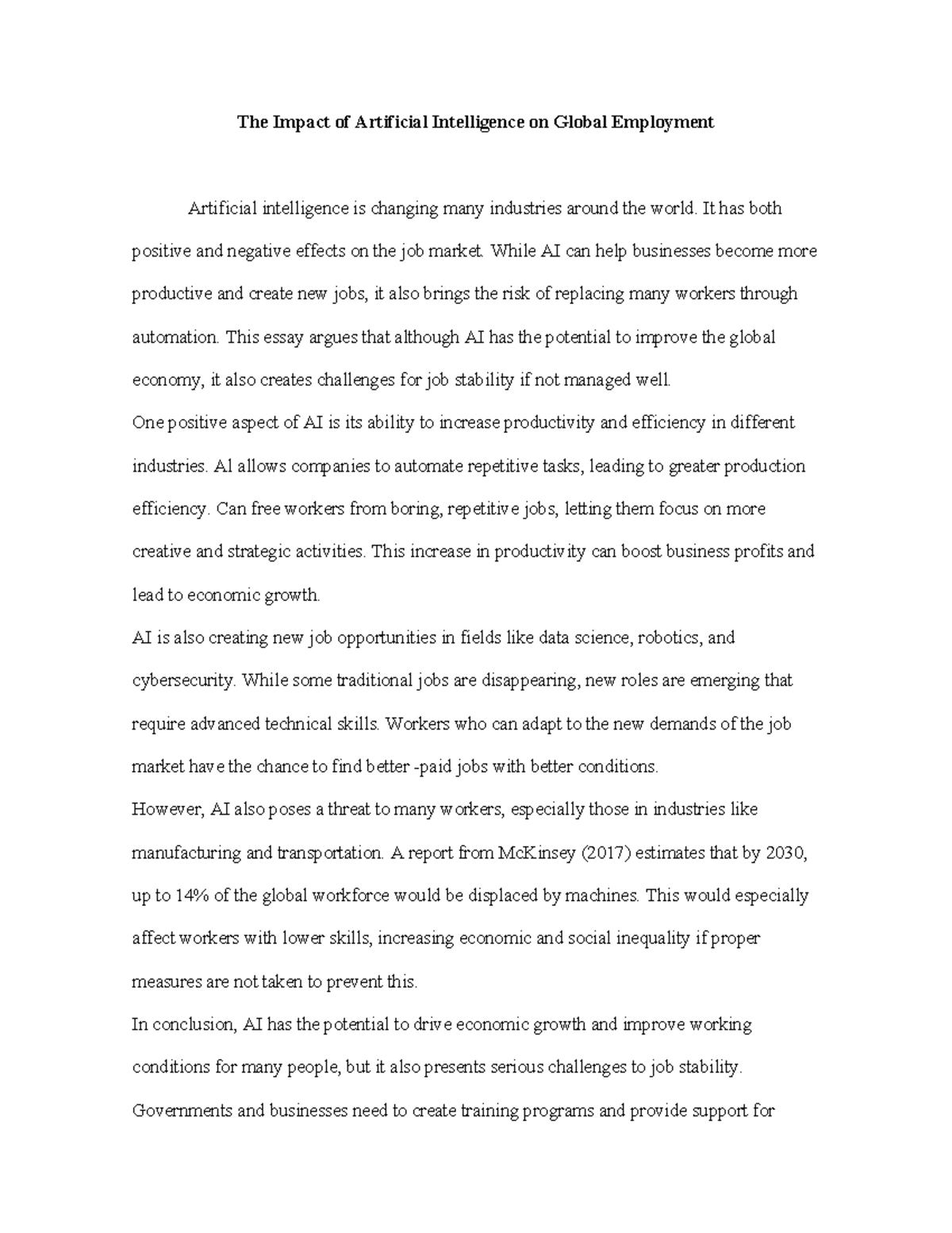 The Impact of Artificial Intelligence on Global Employment.docx Romero ...