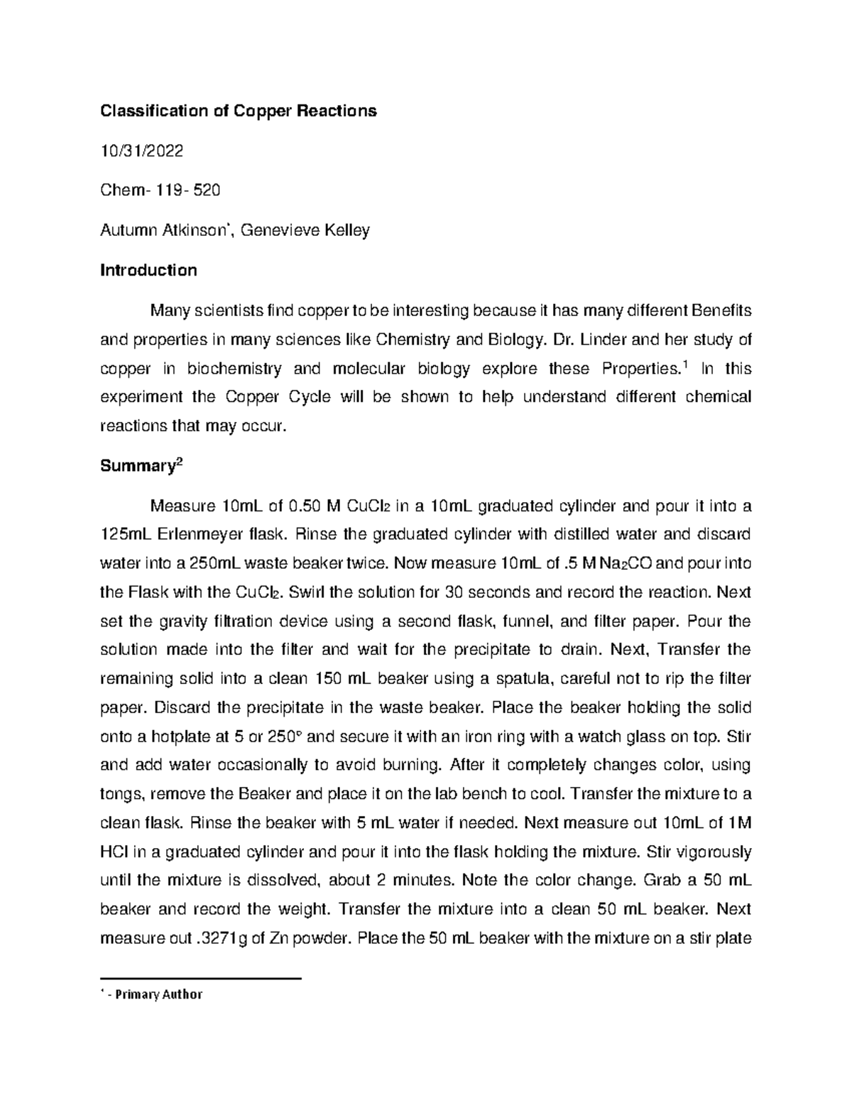 Classification Of Copper Reactions Lab Report Classification Of