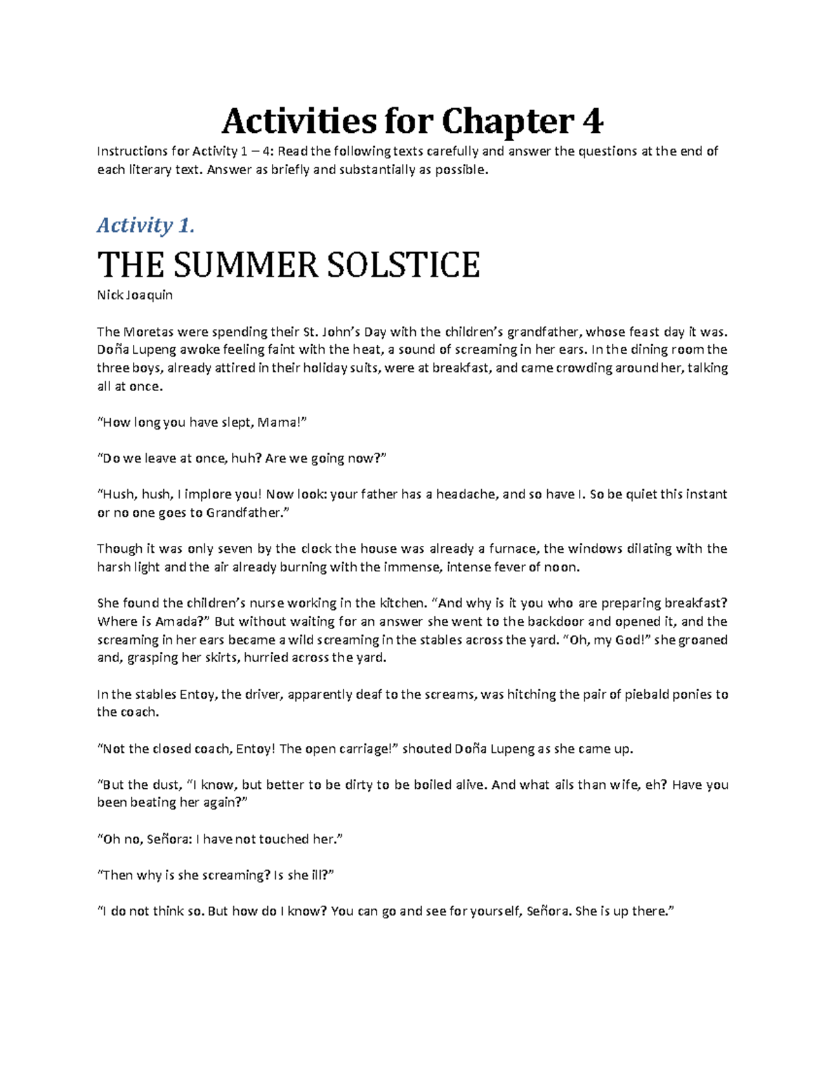 PHIL LIT Activities for Chapter 4 Activities for Chapter 4