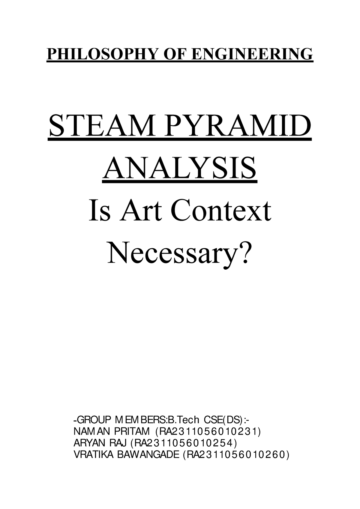 Poe 2 doc - PHILOSOPHY OF ENGINEERING STEAM PYRAMID ANALYSIS Is Art ...