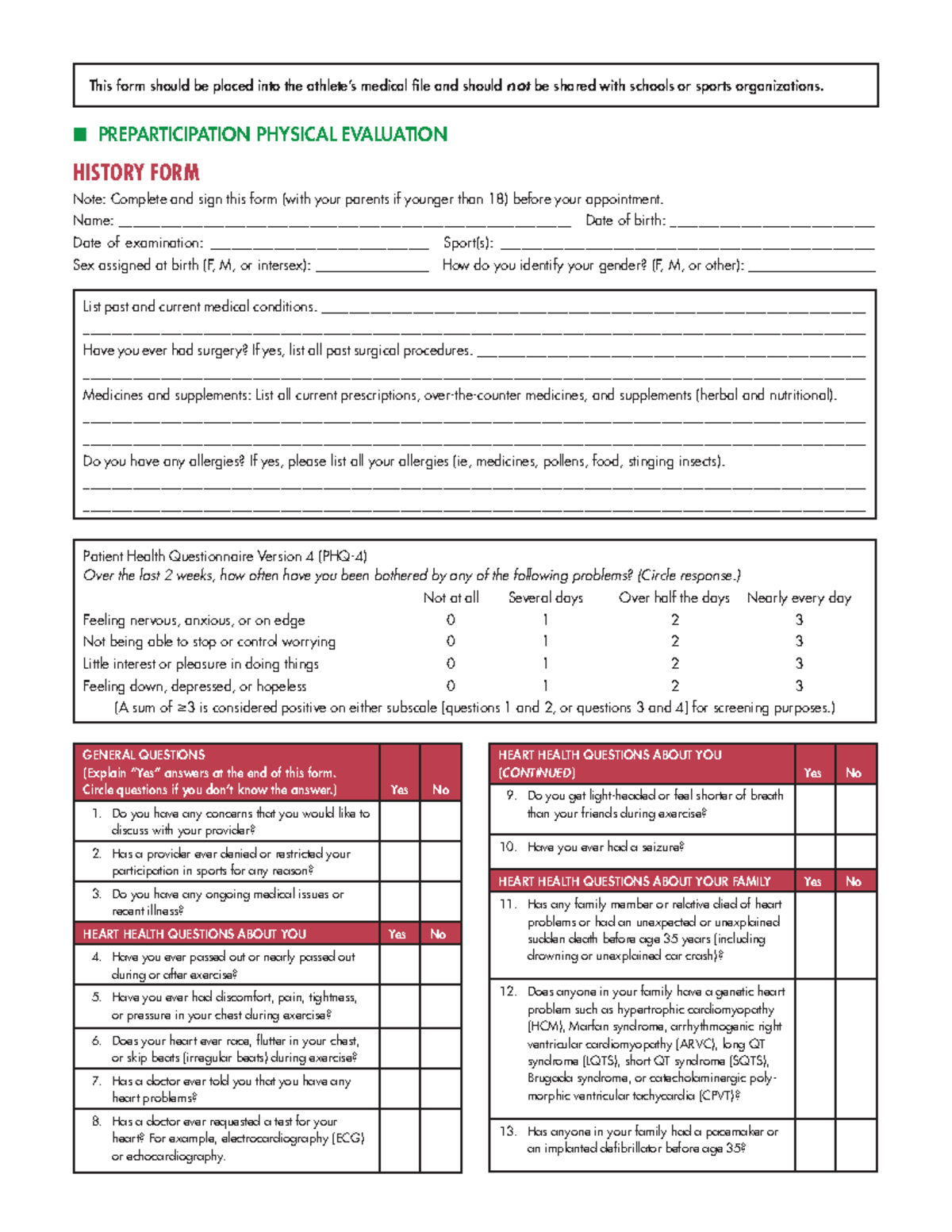 Athletic Clearance - this is a document - GENERAL QUESTIONS (Explain ...